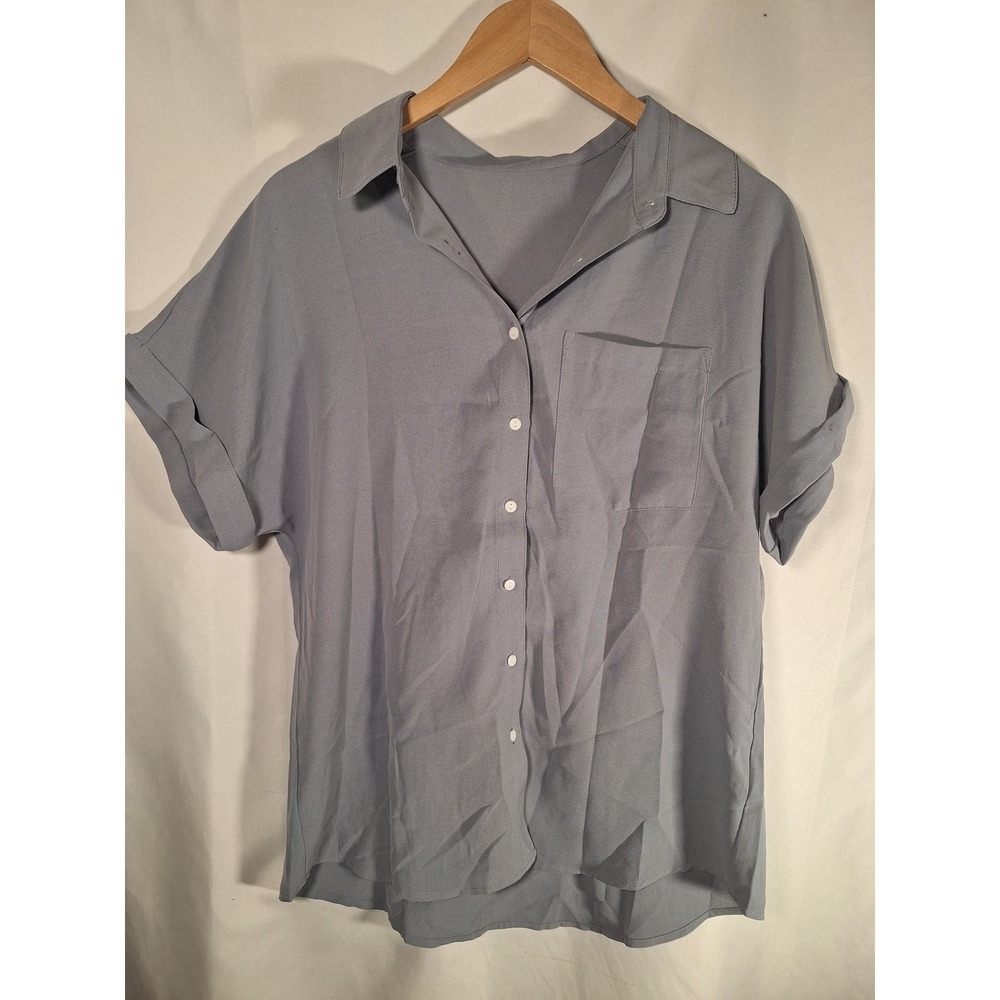 Bluish Gray Short Sleeve‎ Button Up Shirt RP0154 Relaxed Fit Medium